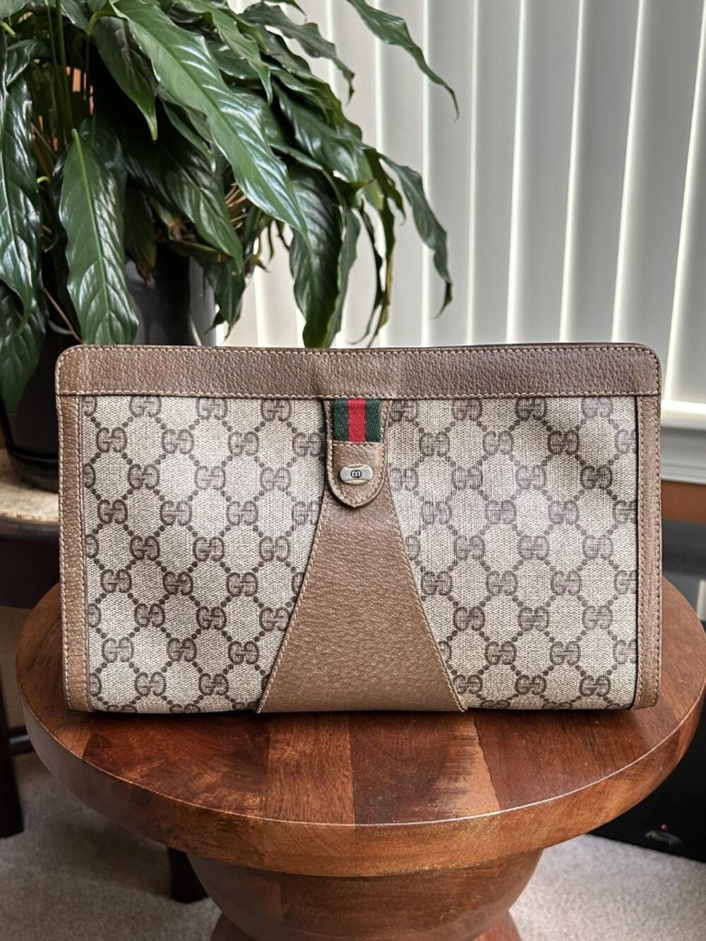 GUCCI GG Supreme Clutch Pouch, Taupe, Brown